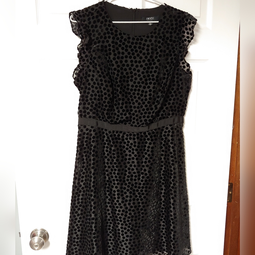 IMNYC Isaac Mizrahi Black dress with Velvet Polka Dots